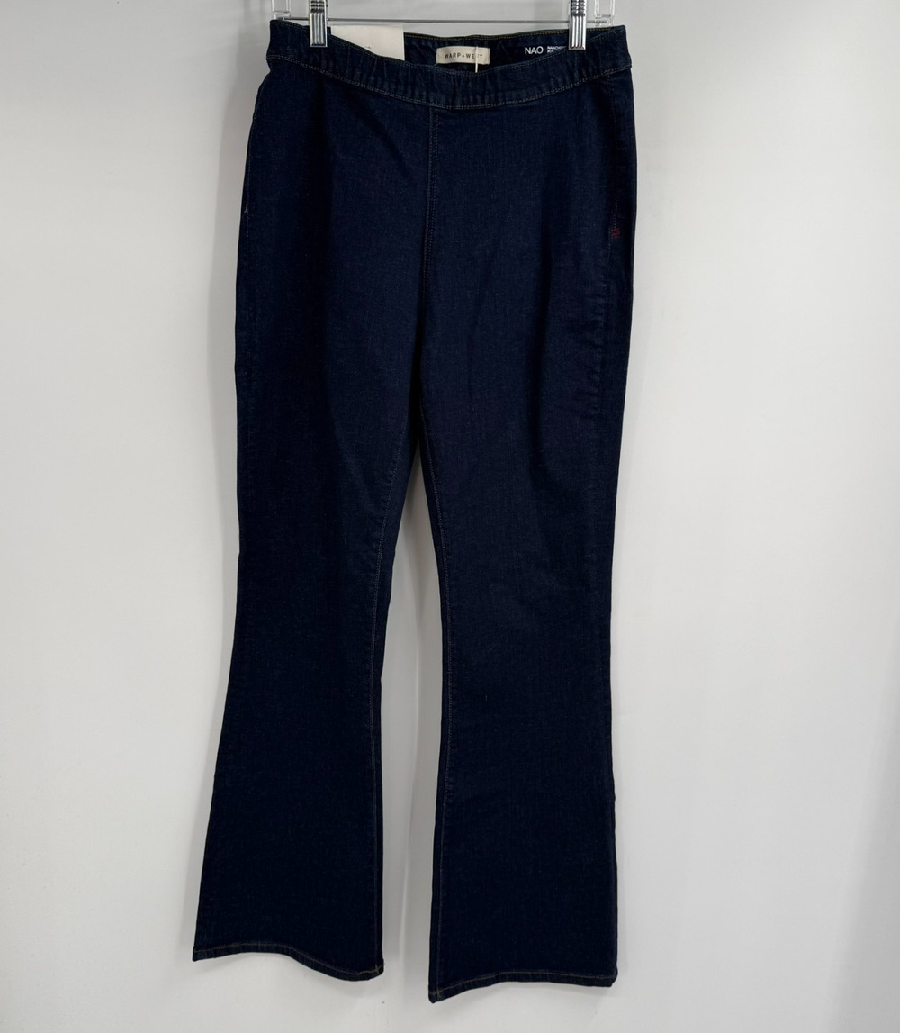 NWT Warp+Weft Nao Pull On Bootcut Jeans Size 10/30 Dark Indigo High Rise Stretch